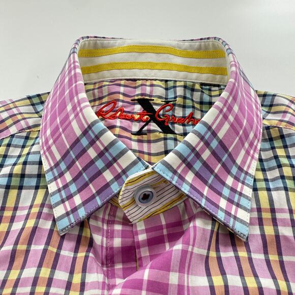 Robert Graham X Men’s Medium Shirt Plaid Short Sleeve Cotton Made in India - Picture 5 of 8